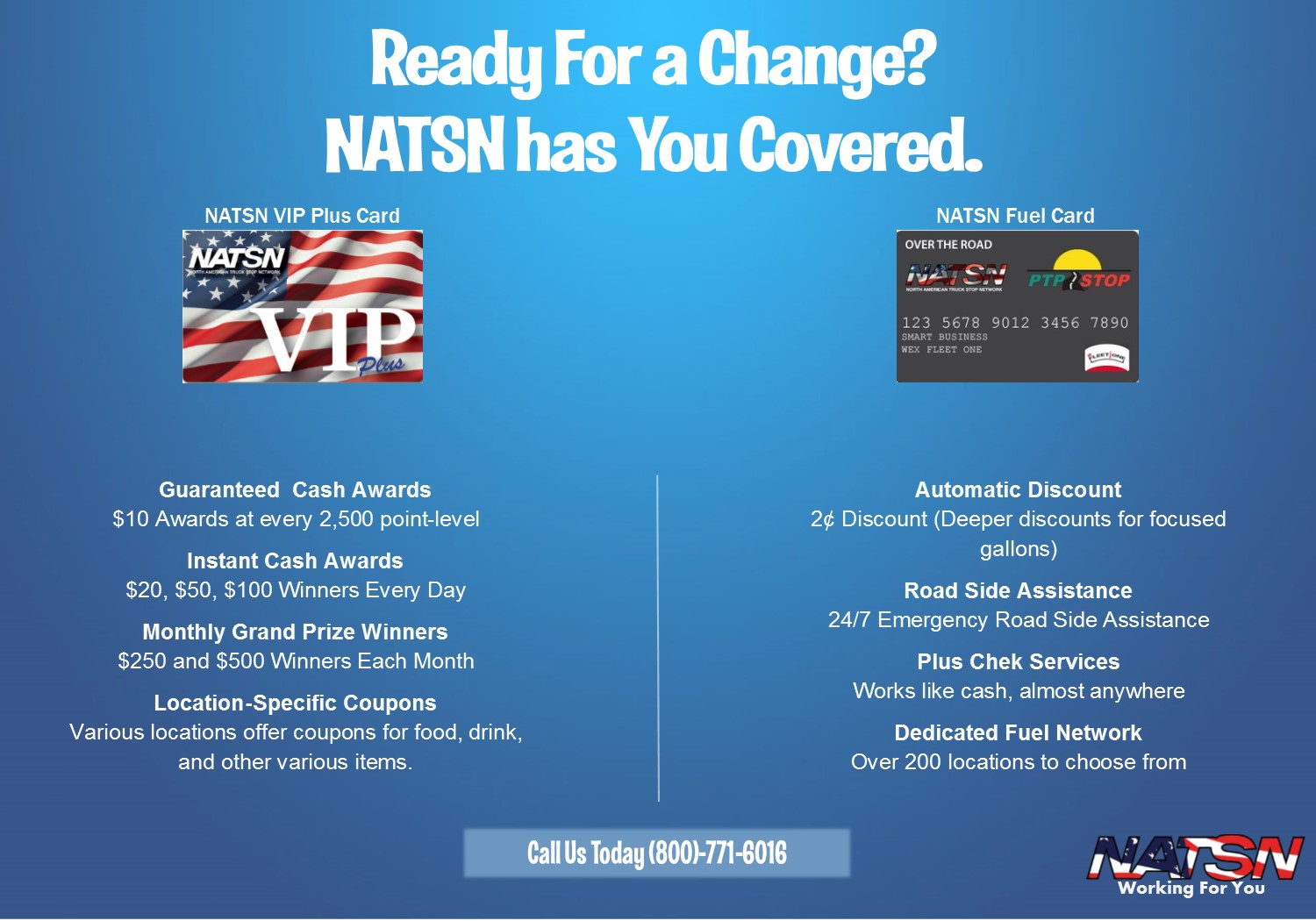 Fuel Card, Truck Driver, The Best Fuel Card, The Best Driver Loyalty Card, NATSN VIP Plus, Truck Stop, Discounts, NATSN, Fleet Card, Independent Truck Stop, Dedicated Network, Cash Prizes, 